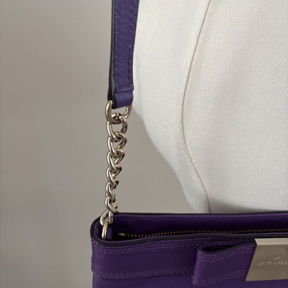 Kate Spade New York Purple Leather Bow Crossbody Bag Gold Chain Polka Dot - Picture 5 of 12